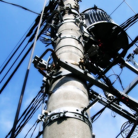 Face of utility pole in daytime